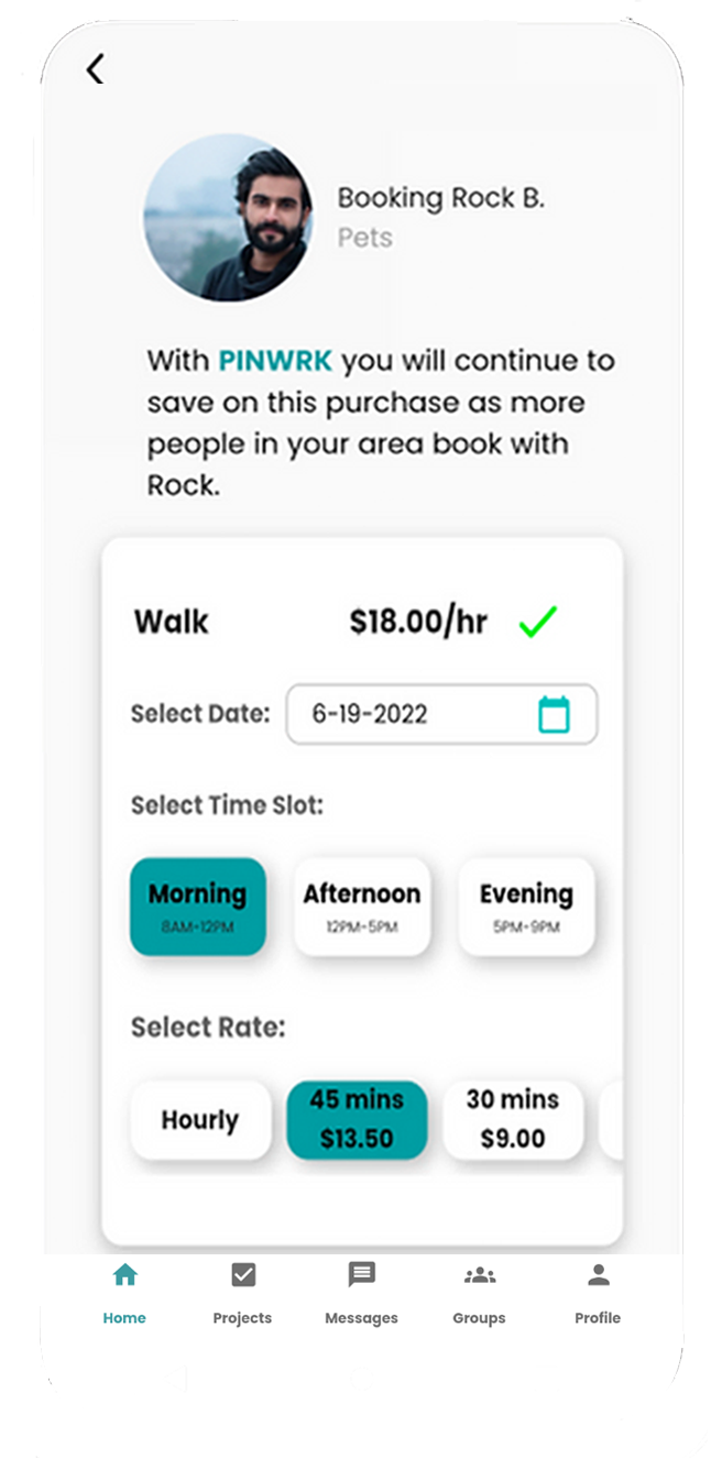 Pinwrk Provider Booking Screen