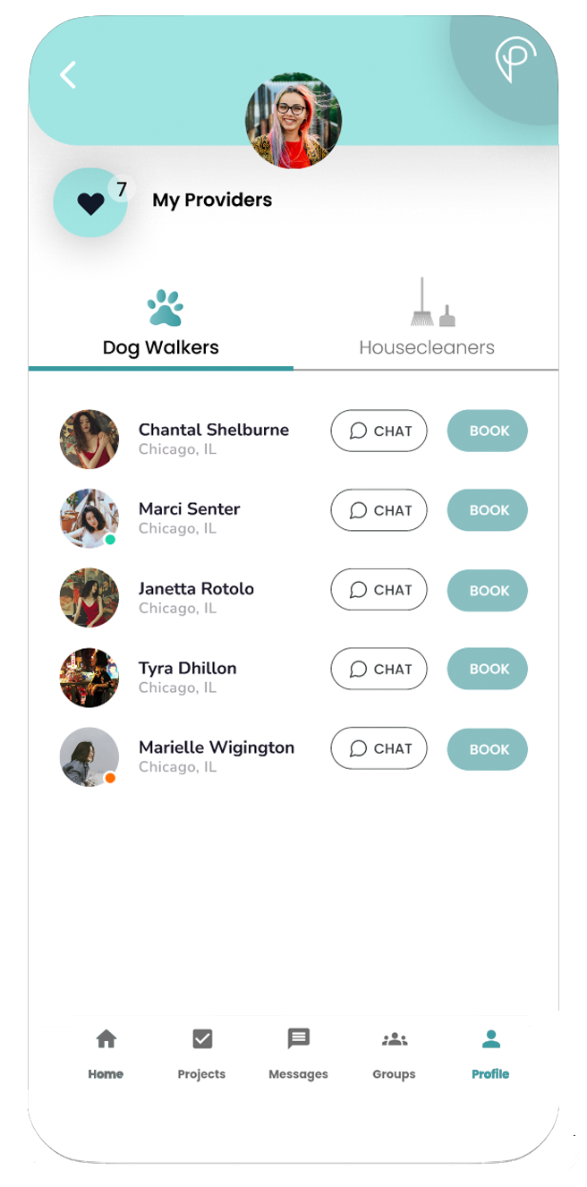 Pinwrk Customer Profile My Providers Screen