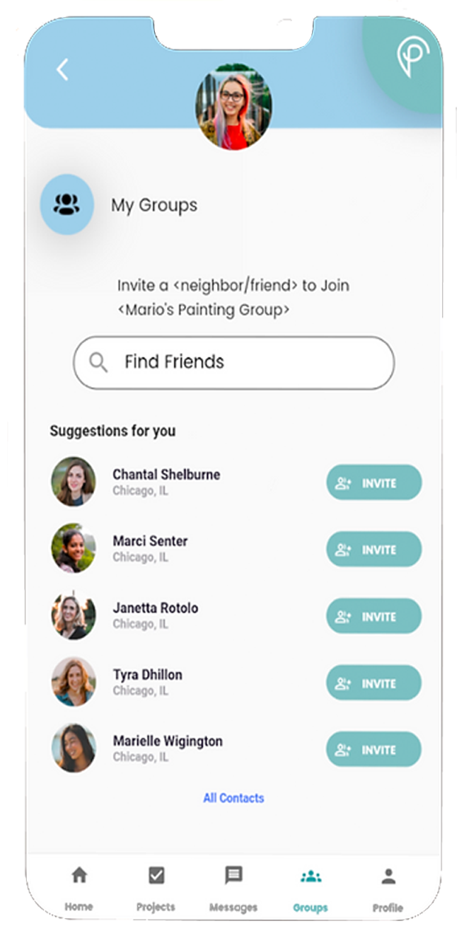 Pinwrk Customer Profile My Groups Screen