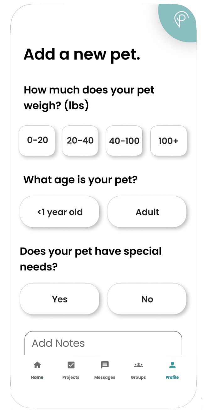 Pinwrk Add a new pet Screen